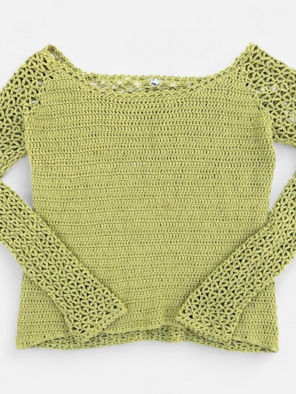 Chartreuse Green Crochet Boatneck Sweater Cover Up